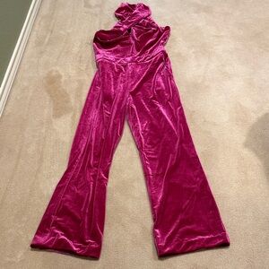Skies Are Blue Fuchsia Velvet Jumpsuit